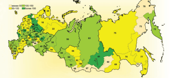 Карта самообеспеченности внутреннего спроса на яйца по регионам